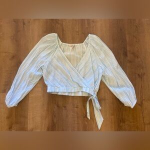 BCBGeneration M Blue and White Striped Blouse cropped, tie, boho, coastal cowboy